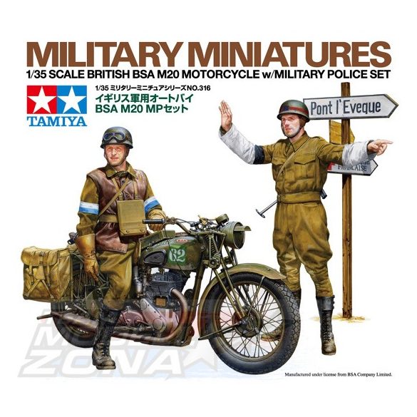 Tamiya - 1:35 British BSA M20 Motorcycle - w/Military Police Set - makett