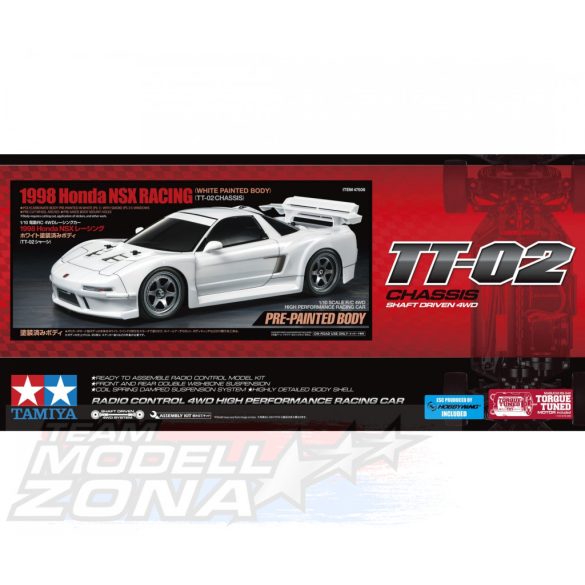 Tamiya 1:10 RC Honda NSX Racing Whi PB TT-02 festett kasztnival,építőkészlet