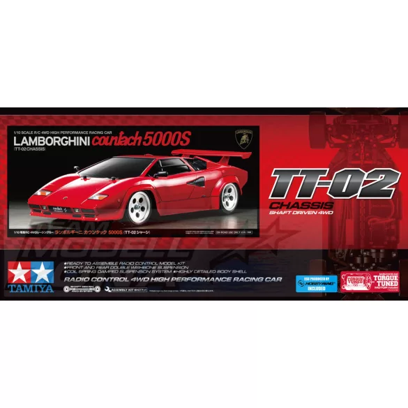Tamiya 1:10 TT-02 Lamborghini Countach LP500S építkészlet