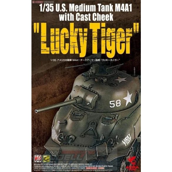 Asuka 1:35 U.S. Medium Tank M4A1 with Cast Cheek "Lucky Tiger" makett