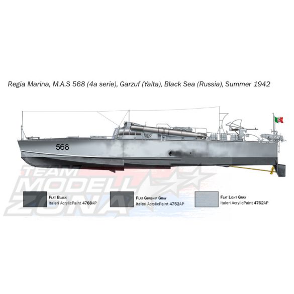 Italeri - 1:35 M.A.S. 563/568 Schnellboot torpedóhajó legénységgel- makett	