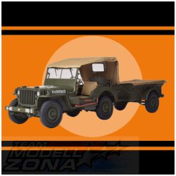   IXO - 1:8 Jeep Willy - fénnyel és pótkocsival és M3A1, M2 páncéltörővel - prémium építőkészlet