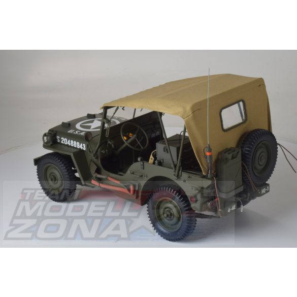 IXO - 1:8 Jeep Willy - fénnyel és pótkocsival és M3A1, M2 páncéltörővel - prémium építőkészlet