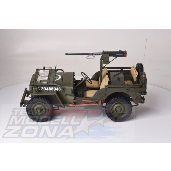 IXO - 1:8 Jeep Willy - fénnyel és pótkocsival és M3A1, M2 páncéltörővel - prémium építőkészlet