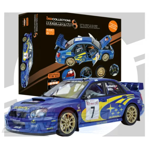 1:8 IXO Subaru Impreza Rally MC 2003 - FÉMELEMEKKEL - PRÉMIUM ÉPÍTŐKÉSZLET