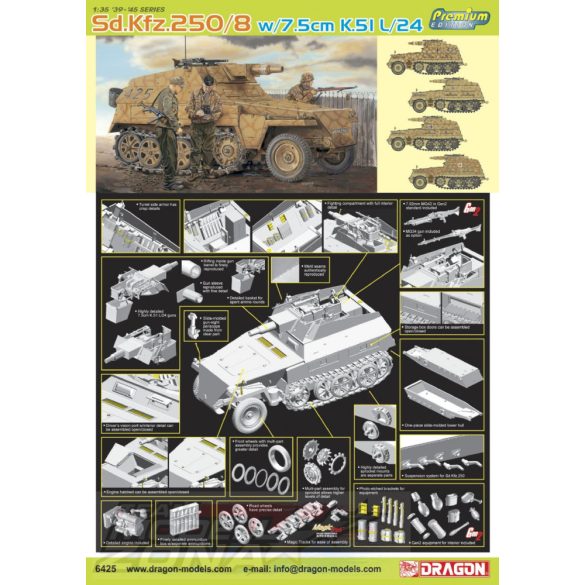 Dragon 1:35 Sd.Kfz.250/8 NEU 7.5cm K.51 L/24 Gun makett