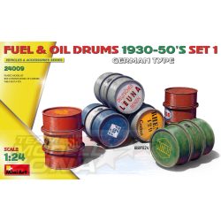   Miniart 1:24  FUEL & OIL DRUMS 1930-50’S SET 1. GERMAN TYPE makett