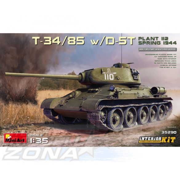 MiniArt 1:35 T-34/85 w/D-5T Plant 112 Sp.44 Int. makett