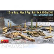 MiniArt 1:35 Ammo-Box/Projectile 7.5cm KwK40 makett