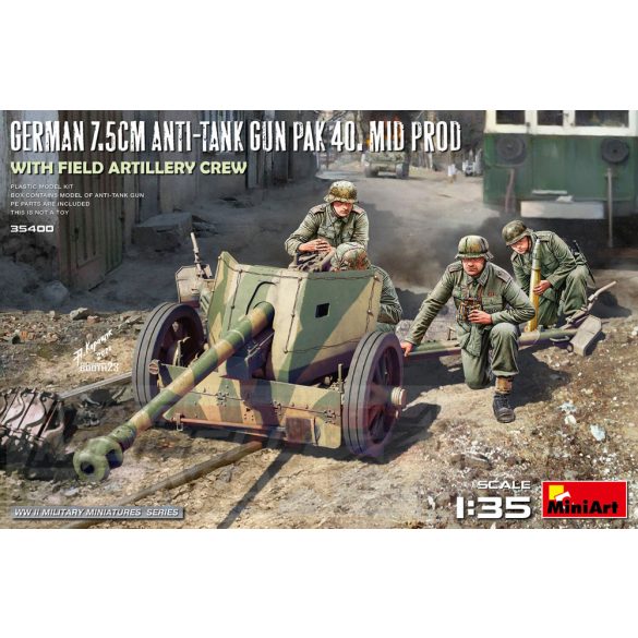 MiniArt 1:35  GERMAN 7.5CM ANTI-TANK GUN PAK 40. MID PROD. WITH FIELD ARTILLERY CREW makett