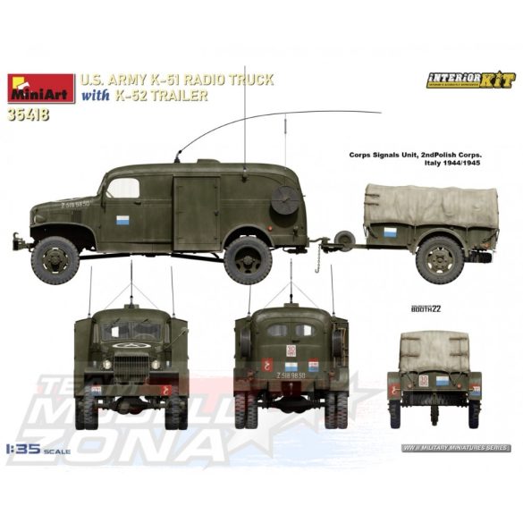 MiniArt - 1:35 US Radio Truck K-51 w/ trailer K-52 - makett