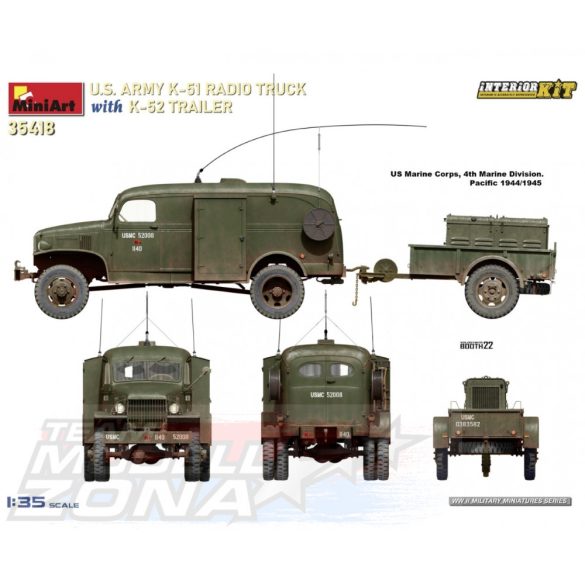 MiniArt - 1:35 US Radio Truck K-51 w/ trailer K-52 - makett