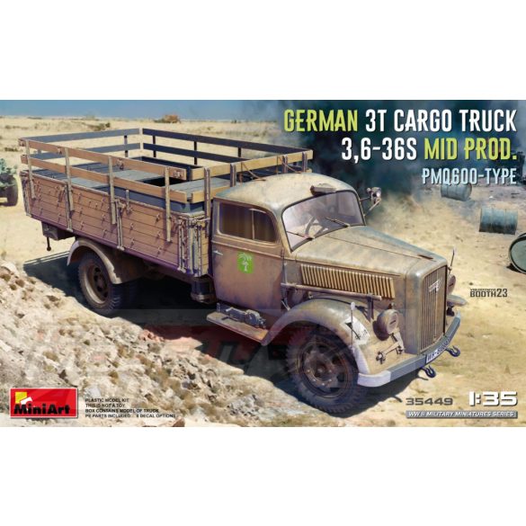  Miniart 1:35 GERMAN 3T CARGO TRUCK 3,6-36S MID PROD. PMQ600-TYPE makett