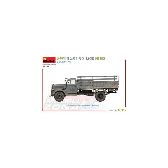  Miniart 1:35 GERMAN 3T CARGO TRUCK 3,6-36S MID PROD. PMQ600-TYPE makett