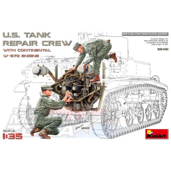 MiniArt 1:35 U.S. TANK REPAIR CREW WITH CONTINENTAL W-670 ENGINE makett