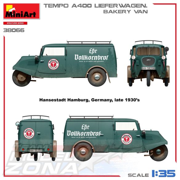 MiniArt 1:35 TEMPO A400 LIEFERWAGEN. BAKERY VAN makett