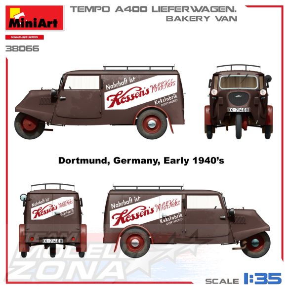 MiniArt 1:35 TEMPO A400 LIEFERWAGEN. BAKERY VAN makett