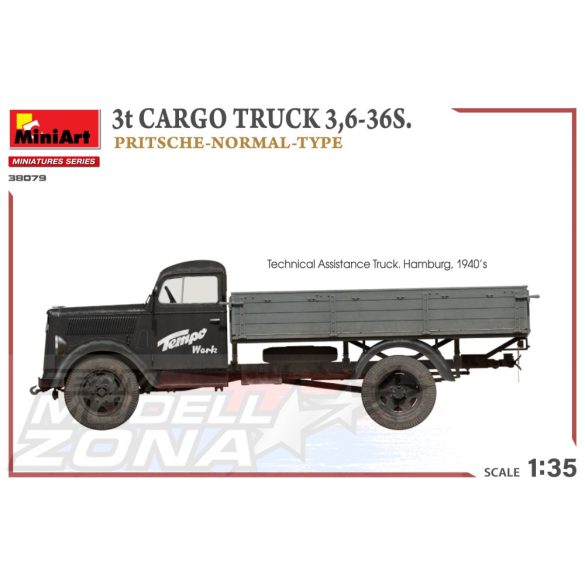 MiniArt 1:35 3t CARGO TRUCK 3,6-36S. PRITSCHE-NORMAL-TYPE makett