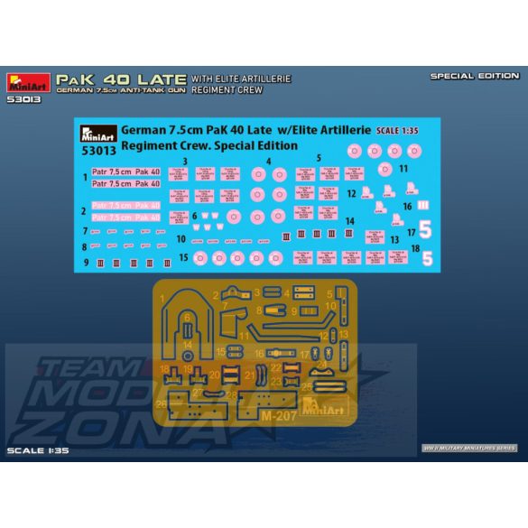 MiniArt 1:35 German 7.5cm PaK 40 Late w/Elite Artillerie Regiment Crew. SPECIAL EDITION Makett